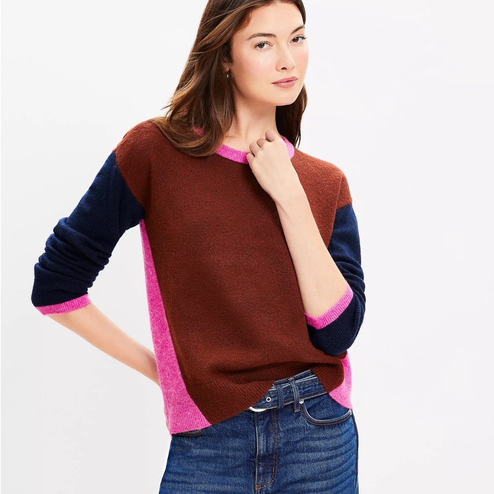 LOFT Colorblock Ribtrim Flare Sleeve Sweater